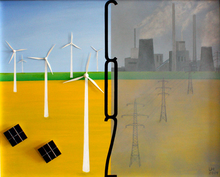 Kunst, Umweltschutz, Umweltverschmutzung, Kohlendioxid, Kohlestrom, Kraftwerk, Alternative Energien, Windkraft