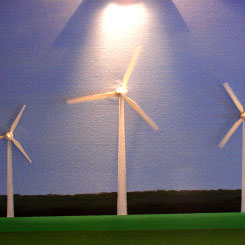 Künstlerische Darstellung von Windkraftanlagen, Windrad, Erneuerbare Energien, Installation